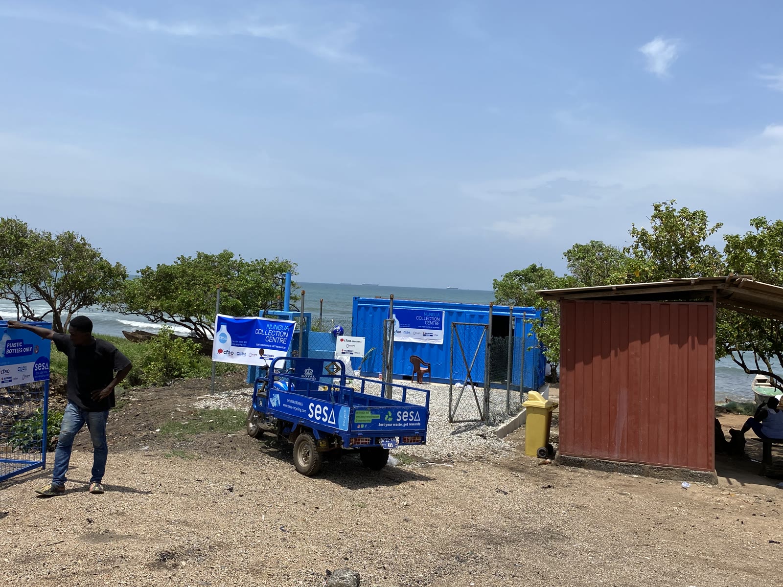 SESA Recycling Centre team, baled PET containers and a coastal collection centre (4/5)
