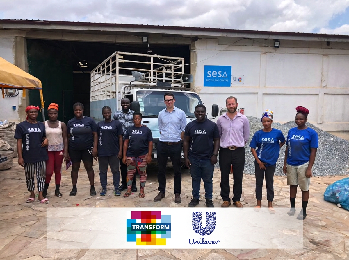 SESA Recycling Centre team, baled PET containers and a coastal collection centre (1/5)